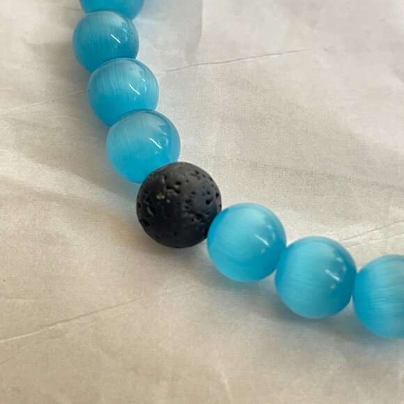 Hamoery Blue Cat Eye & Lava Stone Bracelet - Picture 6 of 14